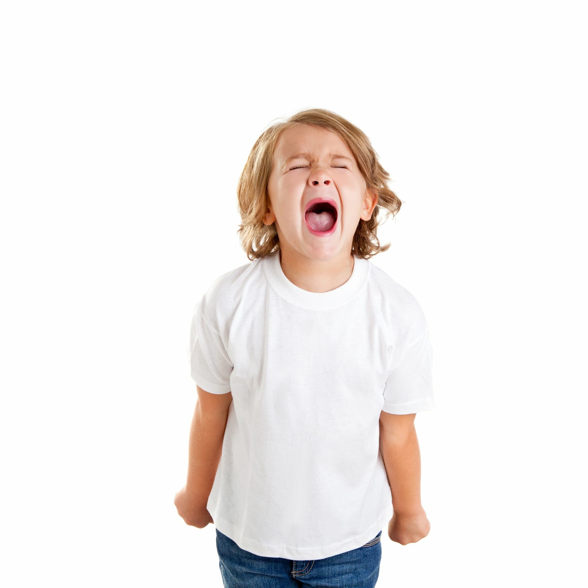12382354 children kid screaming expression on white background