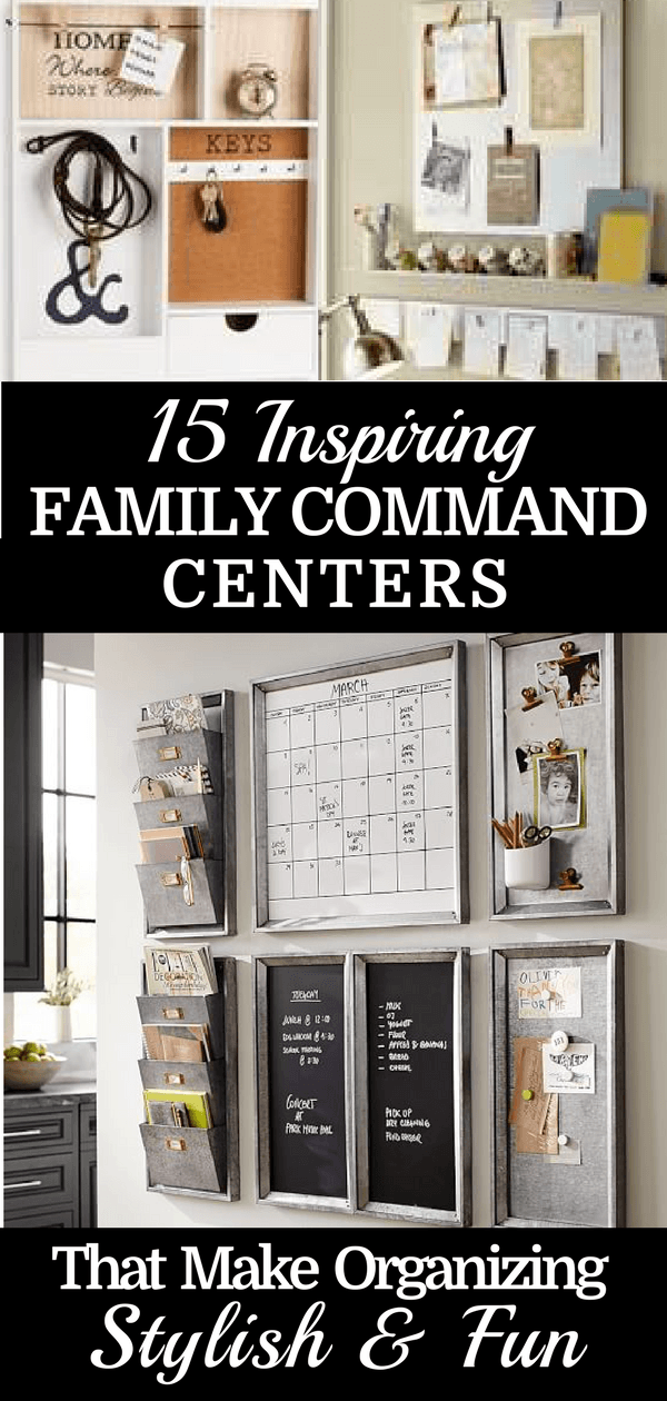 A family command center is a perfect way to organize a busy family! These DIY family command center ideas will help you organize and keep track of your mail, calendars, kid’s homework, backpacks, and school papers! Get your house and life organized for back to school now with these inspiring family command centers for your kitchen or office! #organization #organizing #familycommandcenter