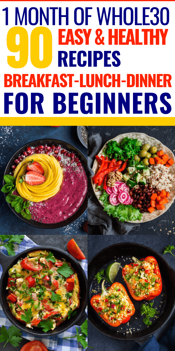 Whole 30 Meal Plan A full 30 days of Whole30 recipes! Take on the Whole 30 challenge with 90 Whole 30 recipes for breakfast, lunch, and dinner. Delicious crockpot Paleo recipes that are designed to help you lose weight with an easy to follow menu & beginners guide to the Whole 30 diet. #whole30 #paleo