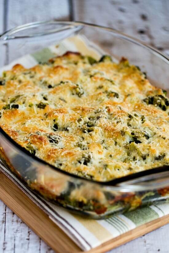 46 Keto Side Dish Recipes Broccoli Gratin with Swiss and Parmesan from Kalyn's Kitchen makes a perfect Thanksgiving side dish!