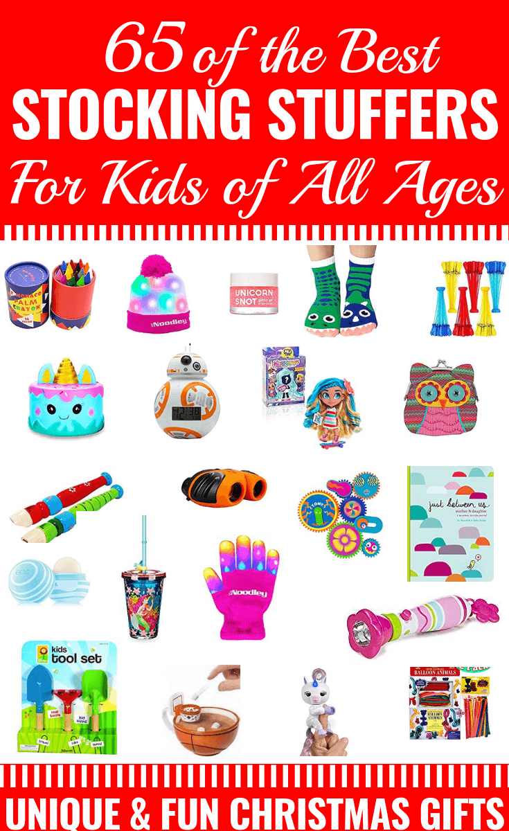 65 Stocking Stuffers for Kids Searching for cheap and useful Christmas gifts to fill your little one’s stocking? This collection of unique, fun, and inexpensive ideas are perfect whether you have boys, girls, toddlers or tweens! #Christmastoys #Christmasgifts #giftguideforkids #giftguideforgirls #stockingstuffers #toyguide #stockingstuffersforkids